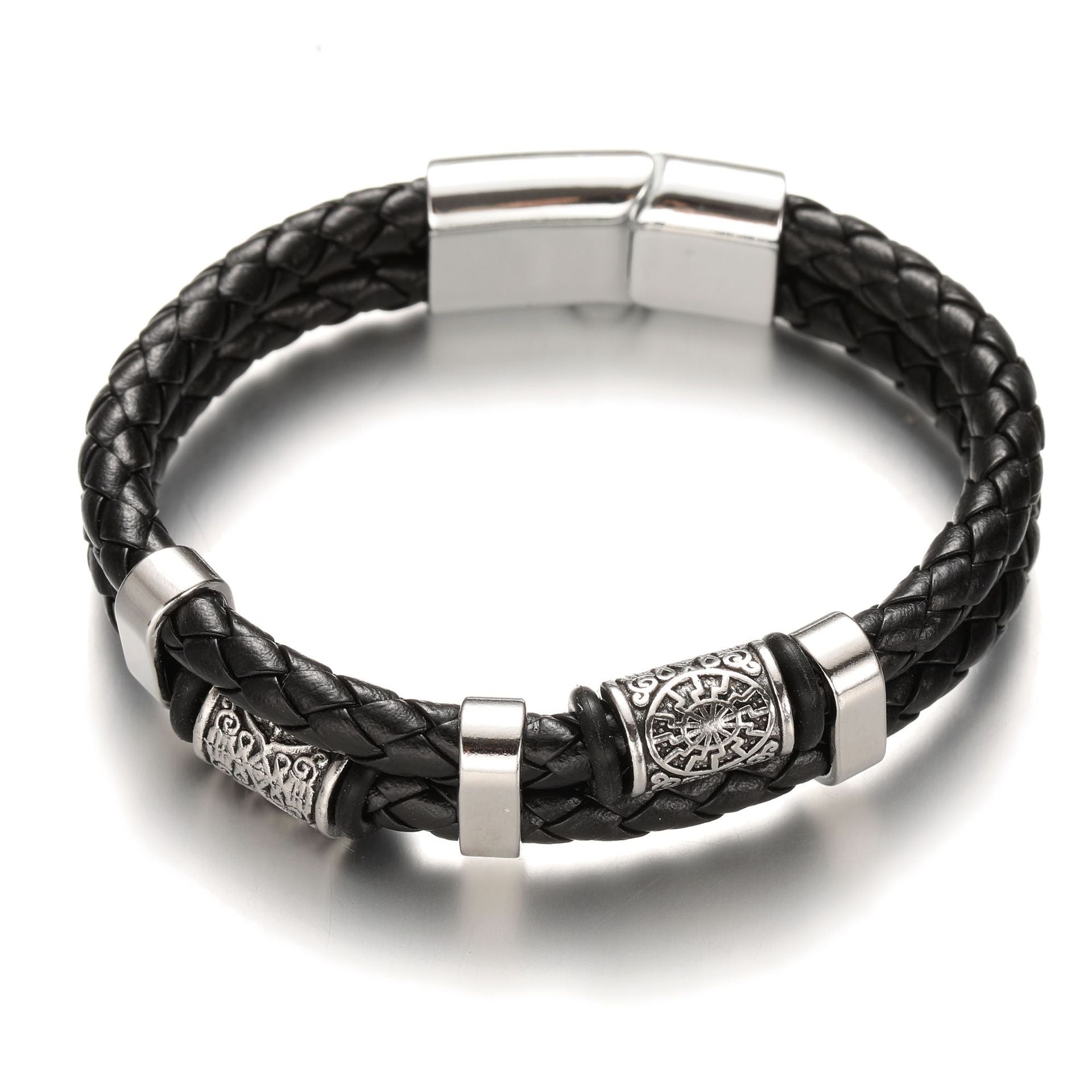 Wholesale Alloy Magnet Buckle Leather Rope Hand Woven Vintage Men's Bracelet