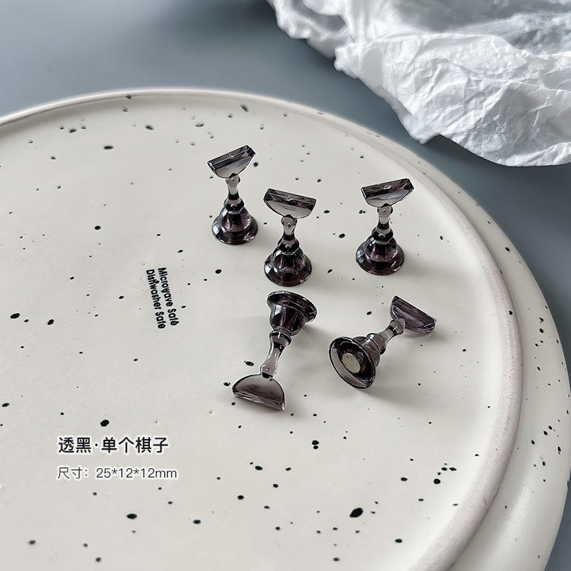 Wholesale Small Nail Art Practice Chess Pieces Transparent Ice Pink Tray with Magnetic Display Stand