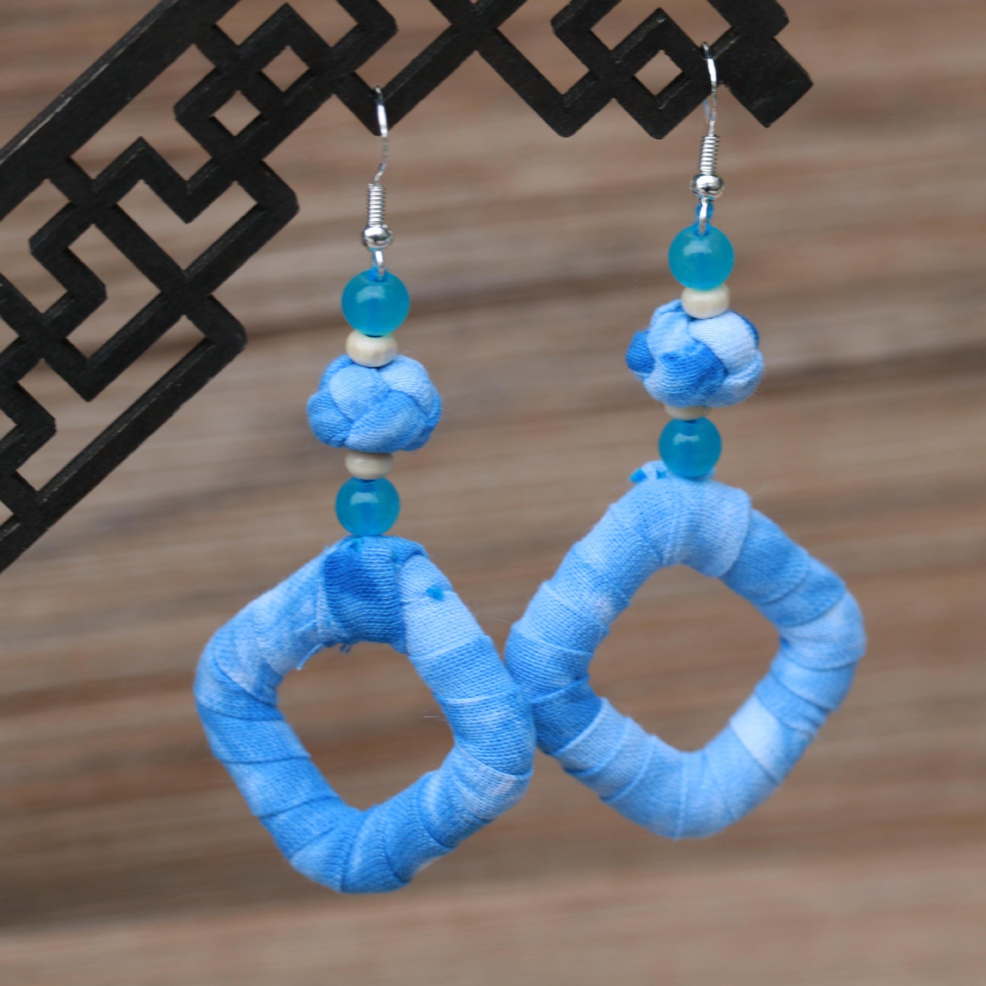 Wholesale Ethnic Style Women' s Blue-Dyed Fabric Earrings  Tie-Dye Mid-Length Earrings