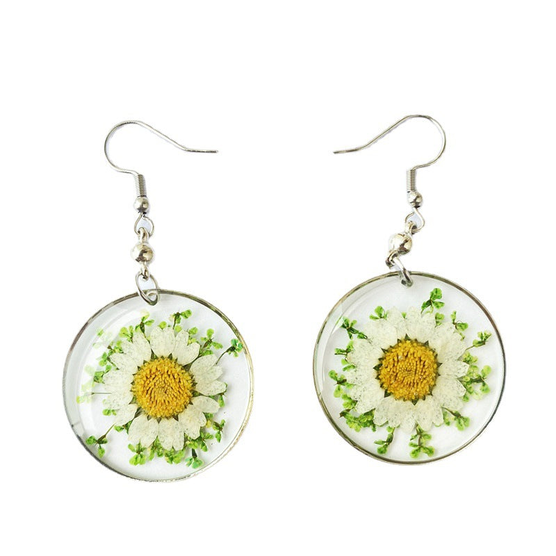 Wholesale 6pcs Resin Dripping Dried Flower Crystal Chrysanthemum Specimen Earrings