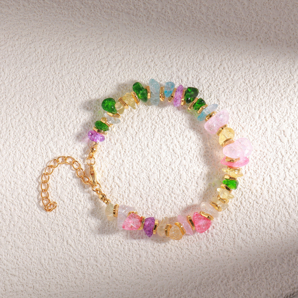 Wholesale Irregular Colored Crushed Stone Copper Bracelet