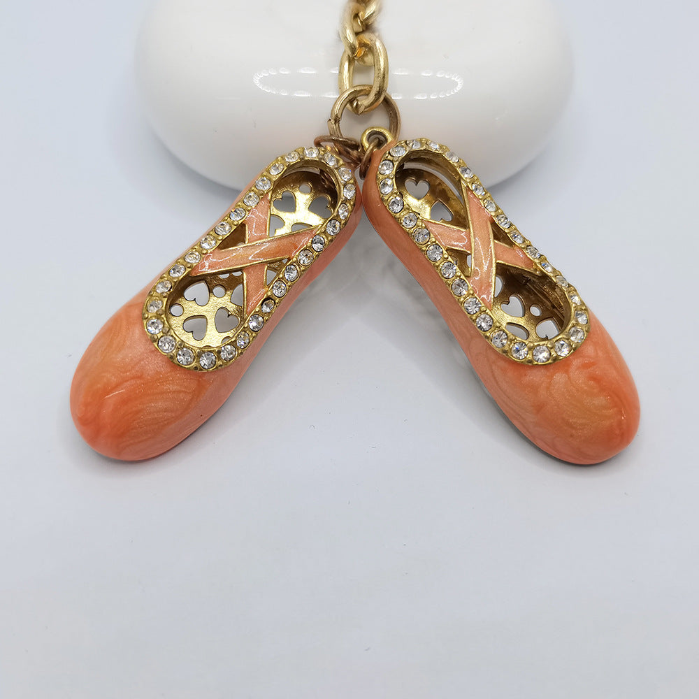 Wholesale Creative Ballet Shoes with Diamond Inlaid Metal Keychains