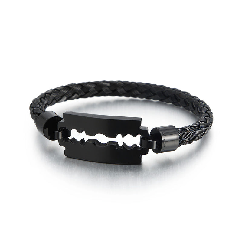 Wholesale Electroplated steel wire braided blade titanium steel men's bracelet