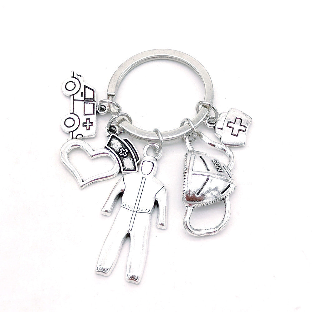 Wholesale 3PCS  Alloy Medical Rescue Mask Nurse's Cap Needle Syringe Stethoscope Key Chain