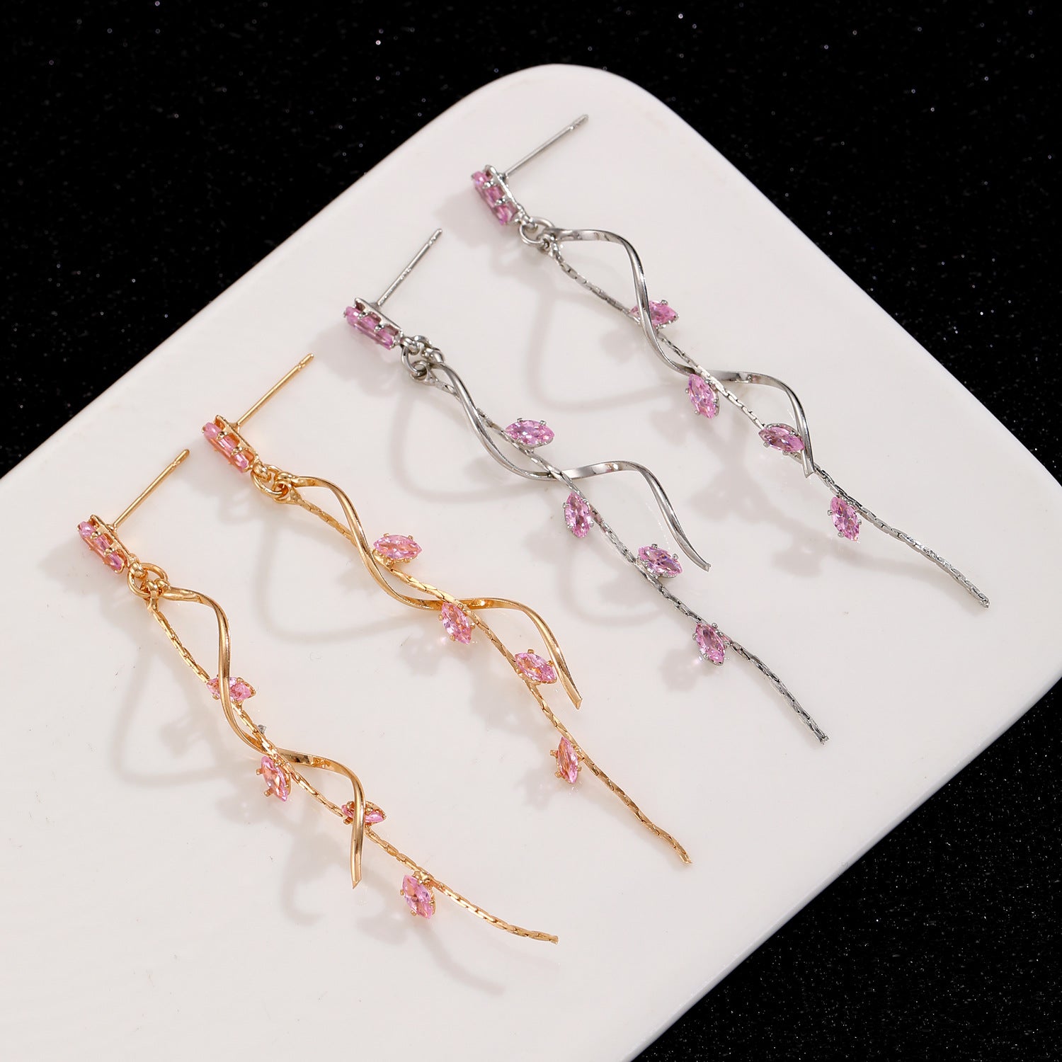 Wholesale French Style Geometric Twisted Zircon Long Tassel Earrings For Women Party Jewelry Accessory