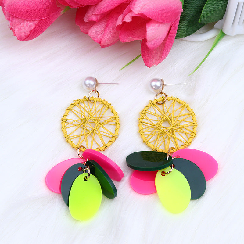 Wholesale Pearl Colored Woven Circular Acrylic Earrings