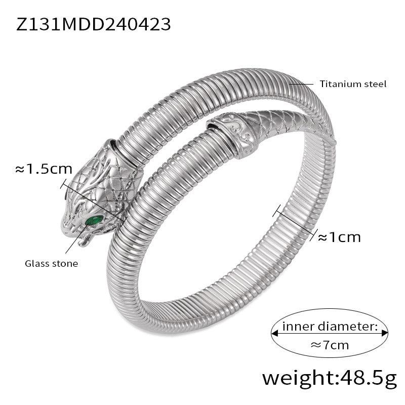 Wholesale Fashion Commuter Elastic Goose Throat Chain Design Sense Opening Bracelet Diamond-encrusted Spirit Snake Shape Titanium Steel Gold-plated Jewelry suit