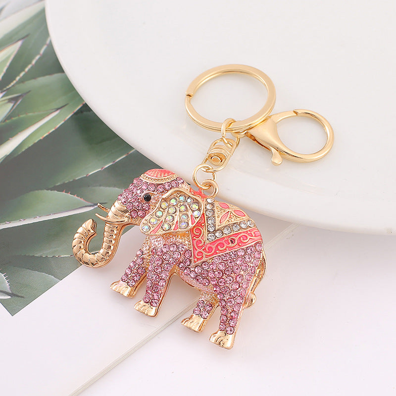 Wholesale Elephant inlaid colorful rhinestone metal keychain