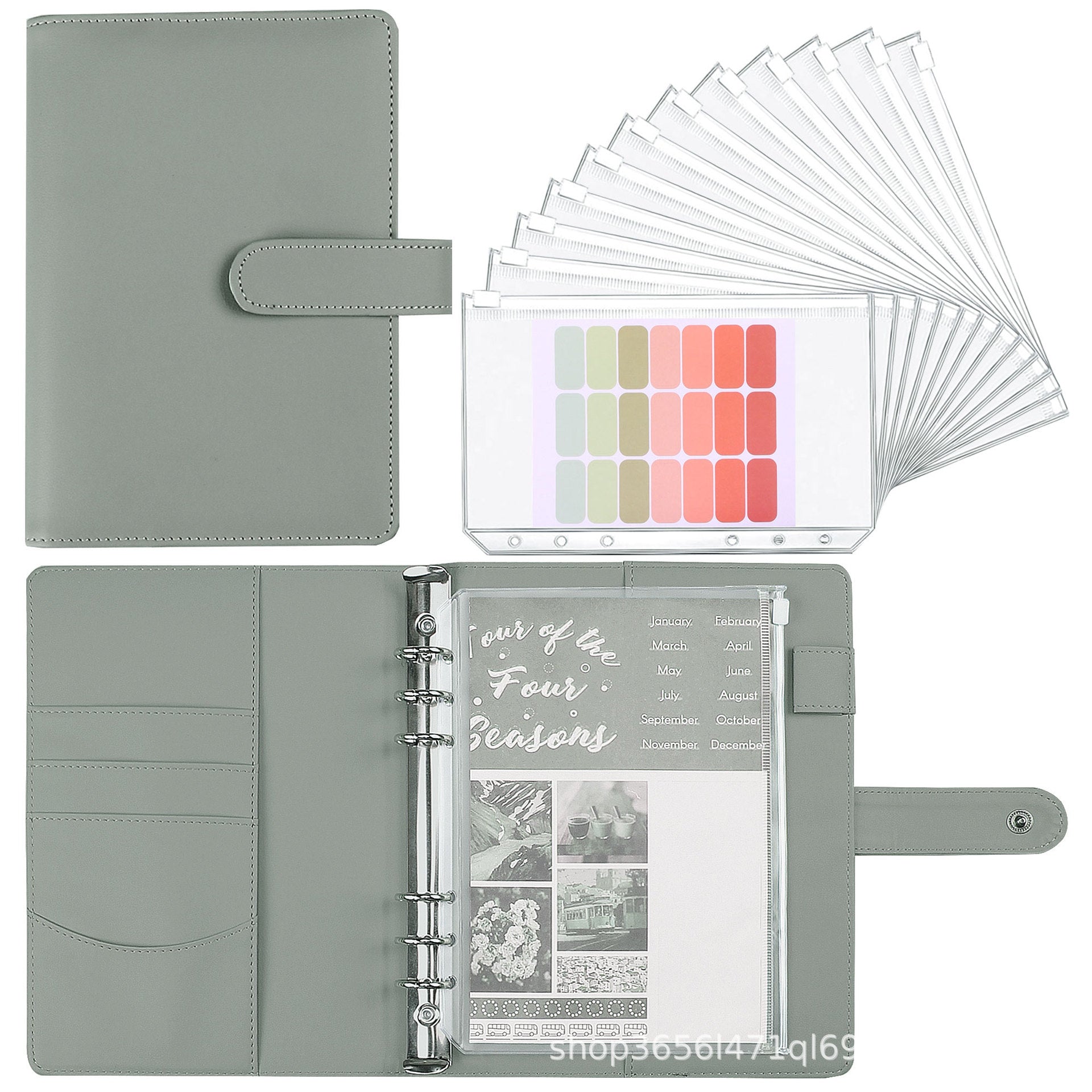 Wholesale A6 Loose Leaf Clip Zipper Bag Macaron Leather PU Notebook