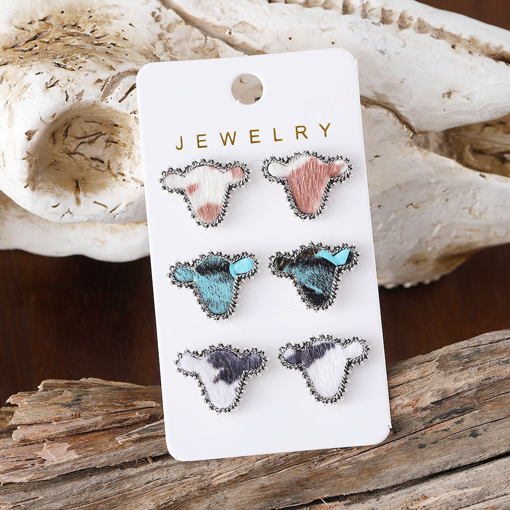 Wholesale Western Bullhead Cow Pattern Metal Earring Set