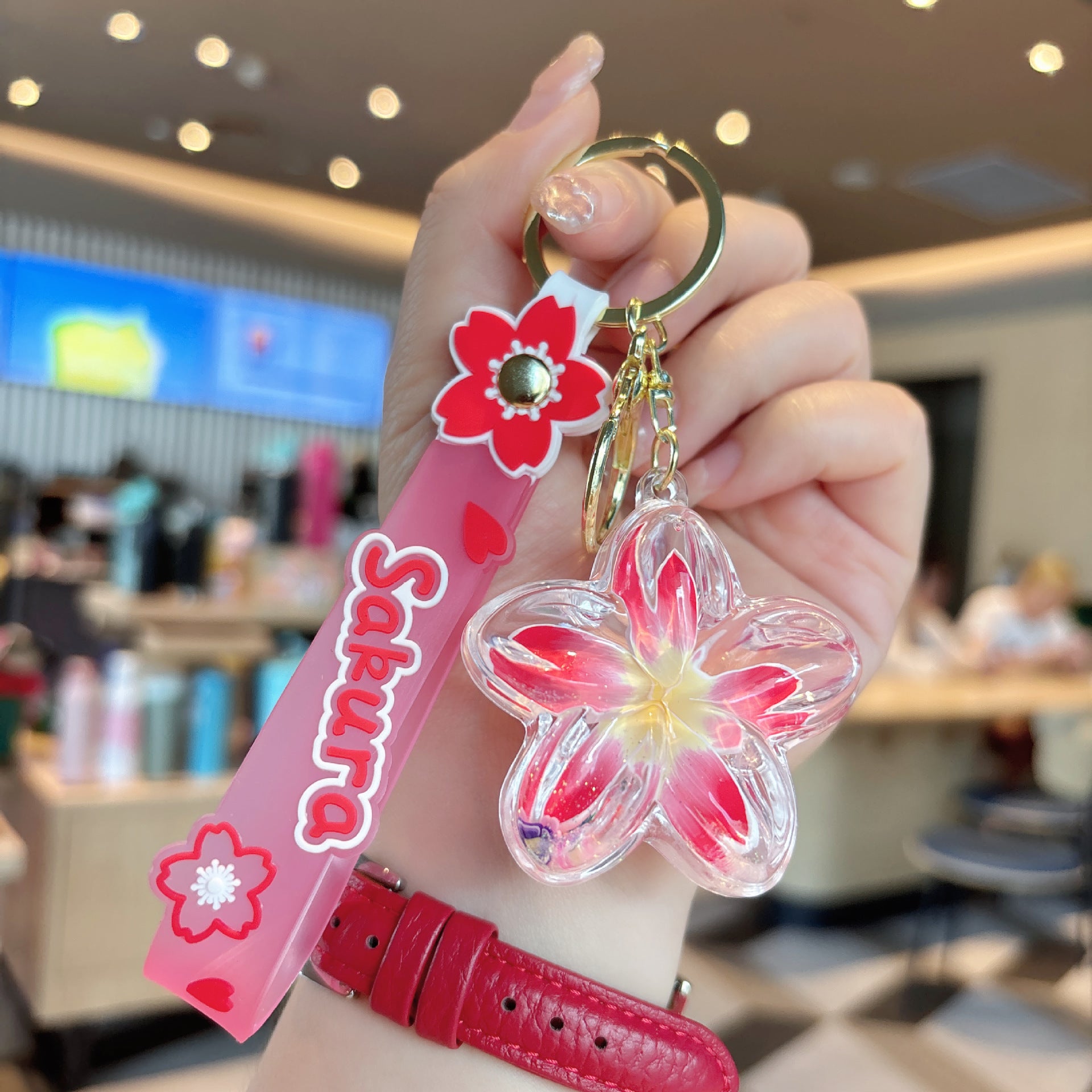 Wholesale Acrylic Liquid Sand Plumeria Keychain