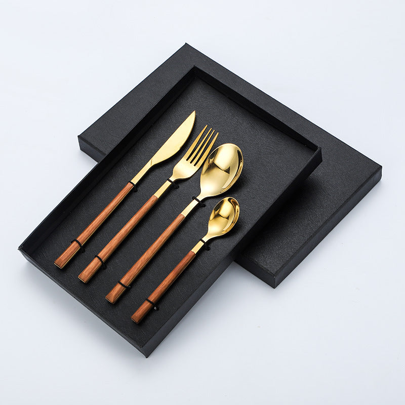 Wholesale 430 Stainless Steel Imitation Wood Grain Clip Handle Knife and Fork Spoon