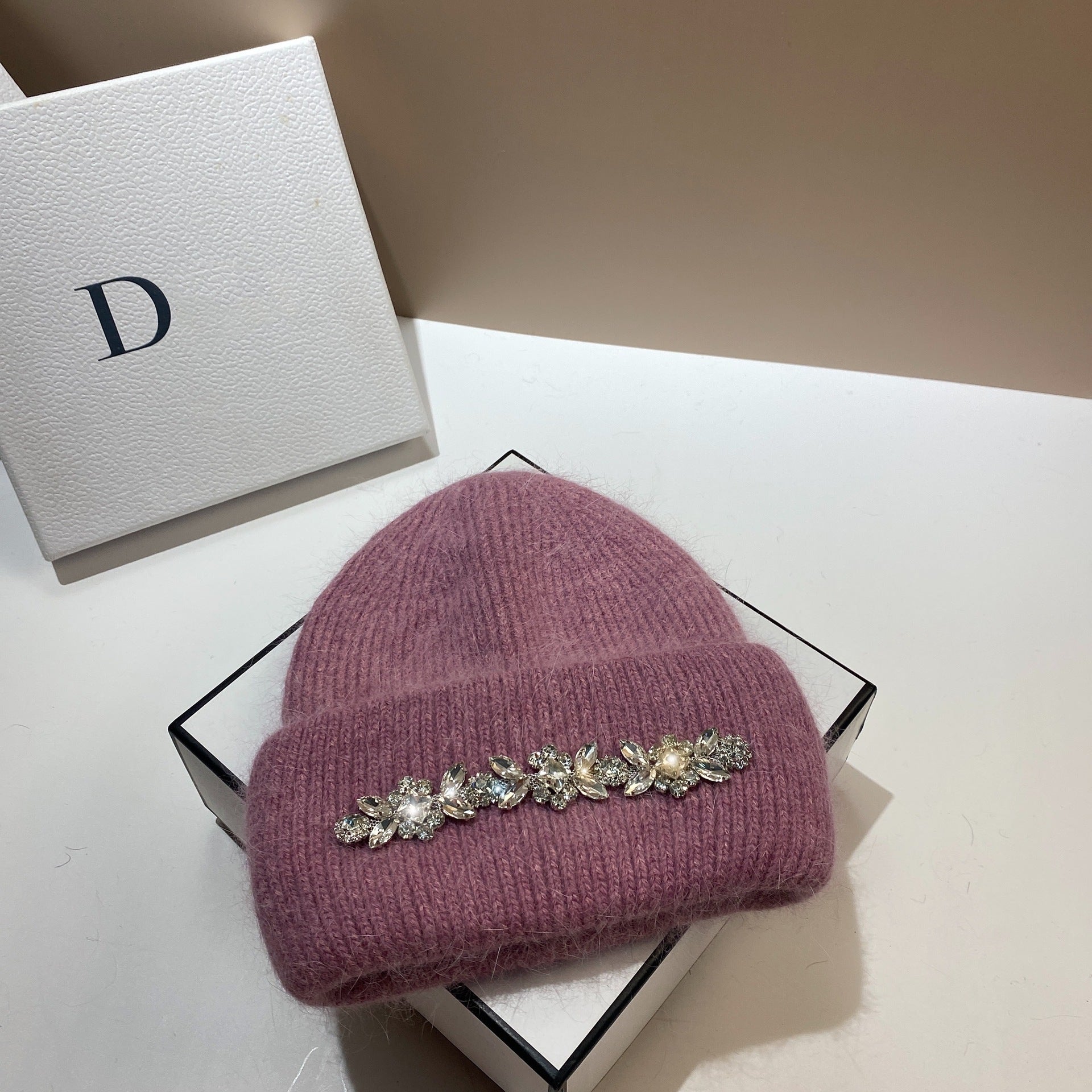 Wholesale Fashion Diamond Rabbit Fur Knitted Hat