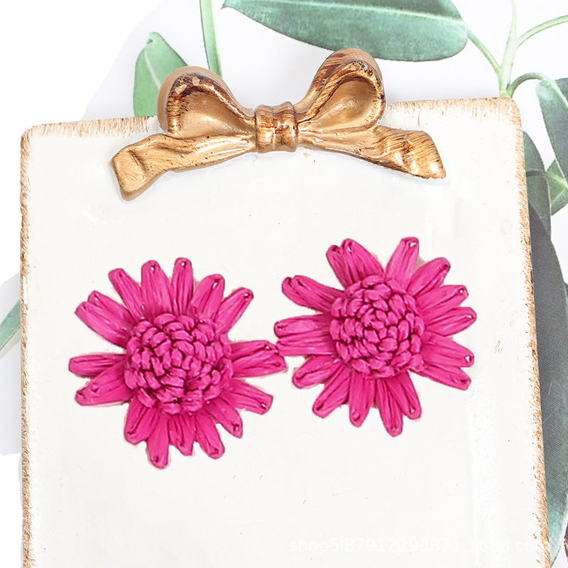 Wholesale Raffia Braided Daisy Bohemian Earrings
