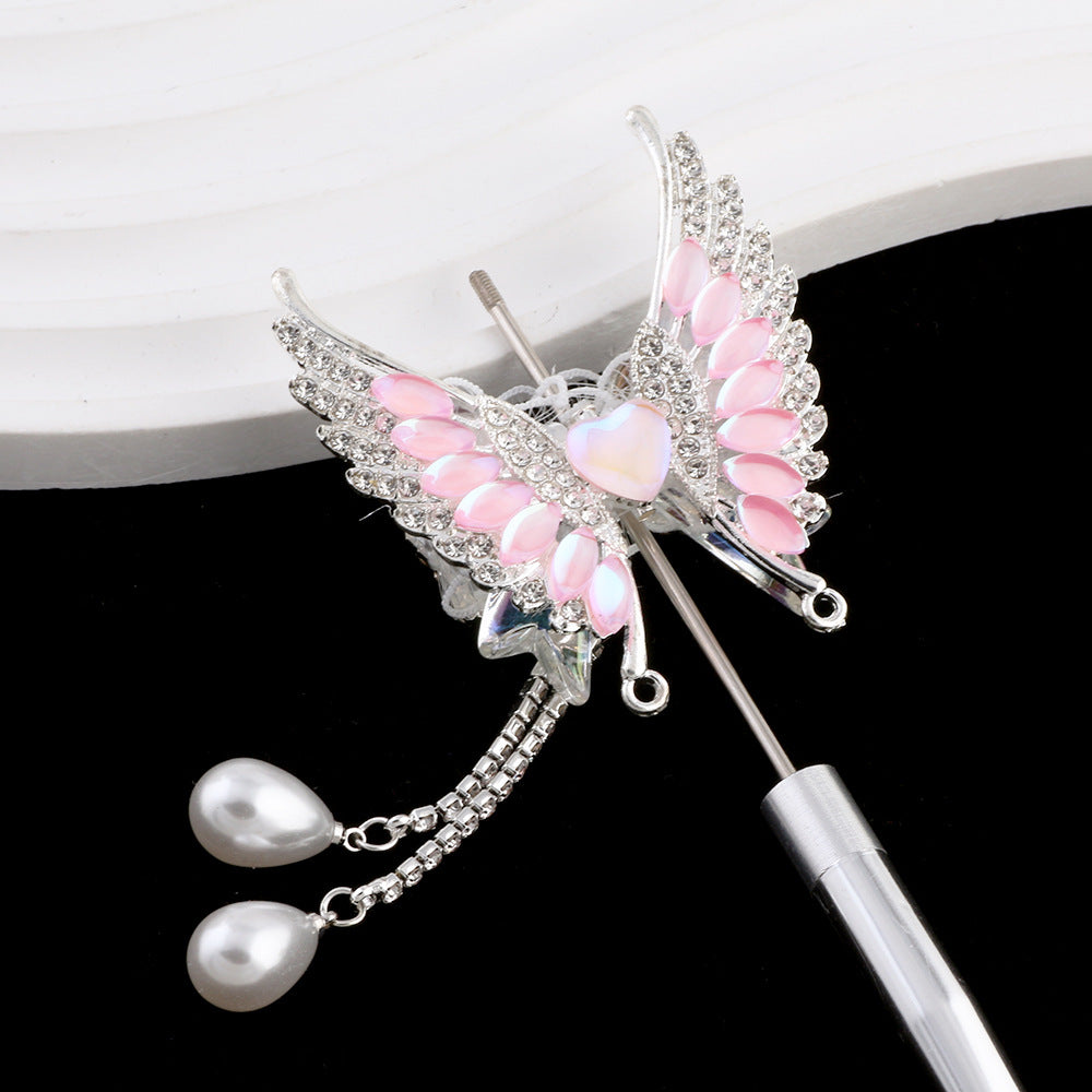 Wholesale 2pcs Heavy Industries Pearl Tassel Butterfly Diamond Ball Can Thread Straight Hole Beads DIY Beads