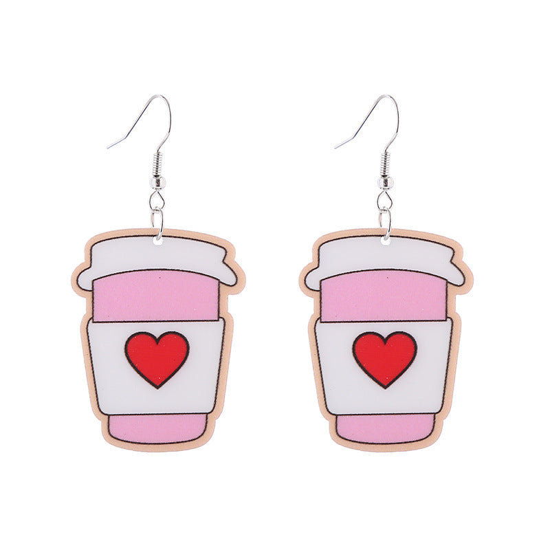 Wholesale Valentine's Day Flamingo Heart Coffee Cup Acrylic Earrings