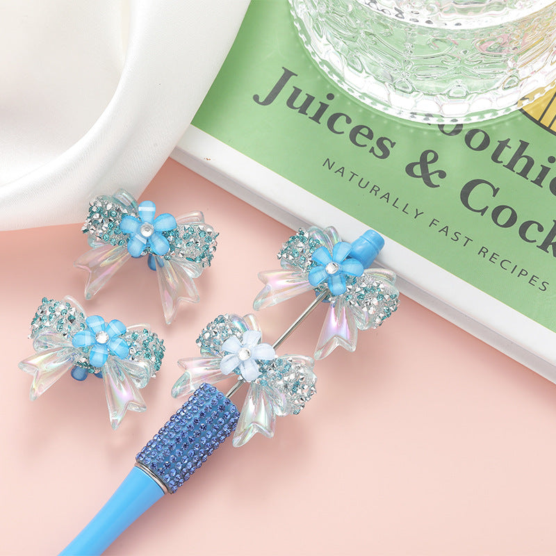 Wholesale 10pcs Heavy Diamond Cherry Blossom Bow Straight Hole Loose Beads