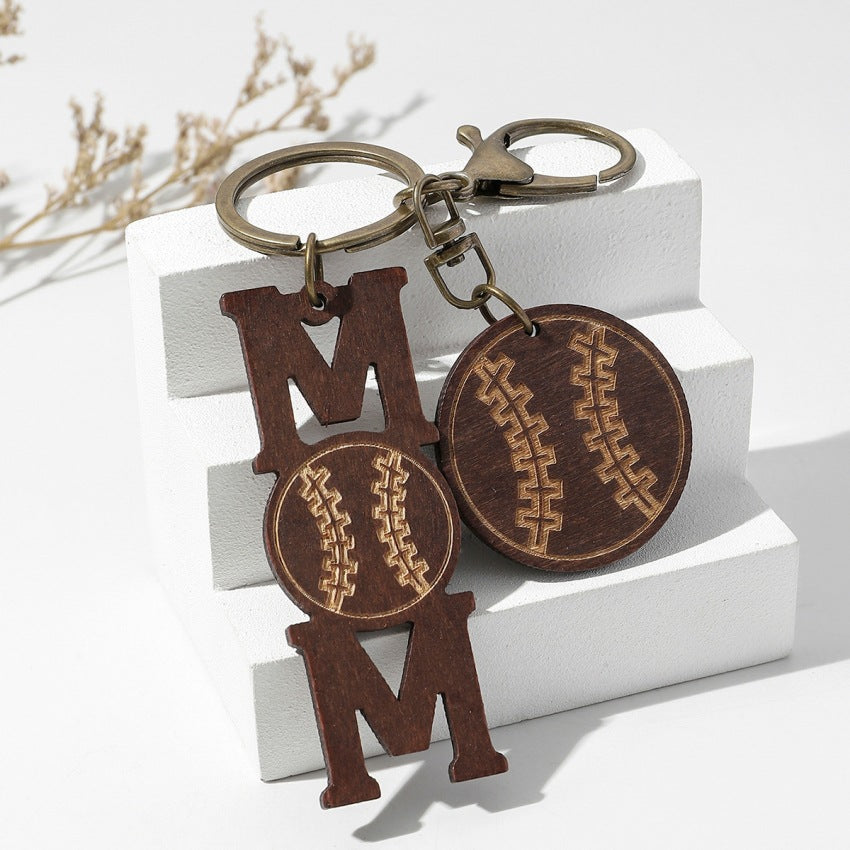 Wholesale Mother's Day Sports Ball Wooden Keychains