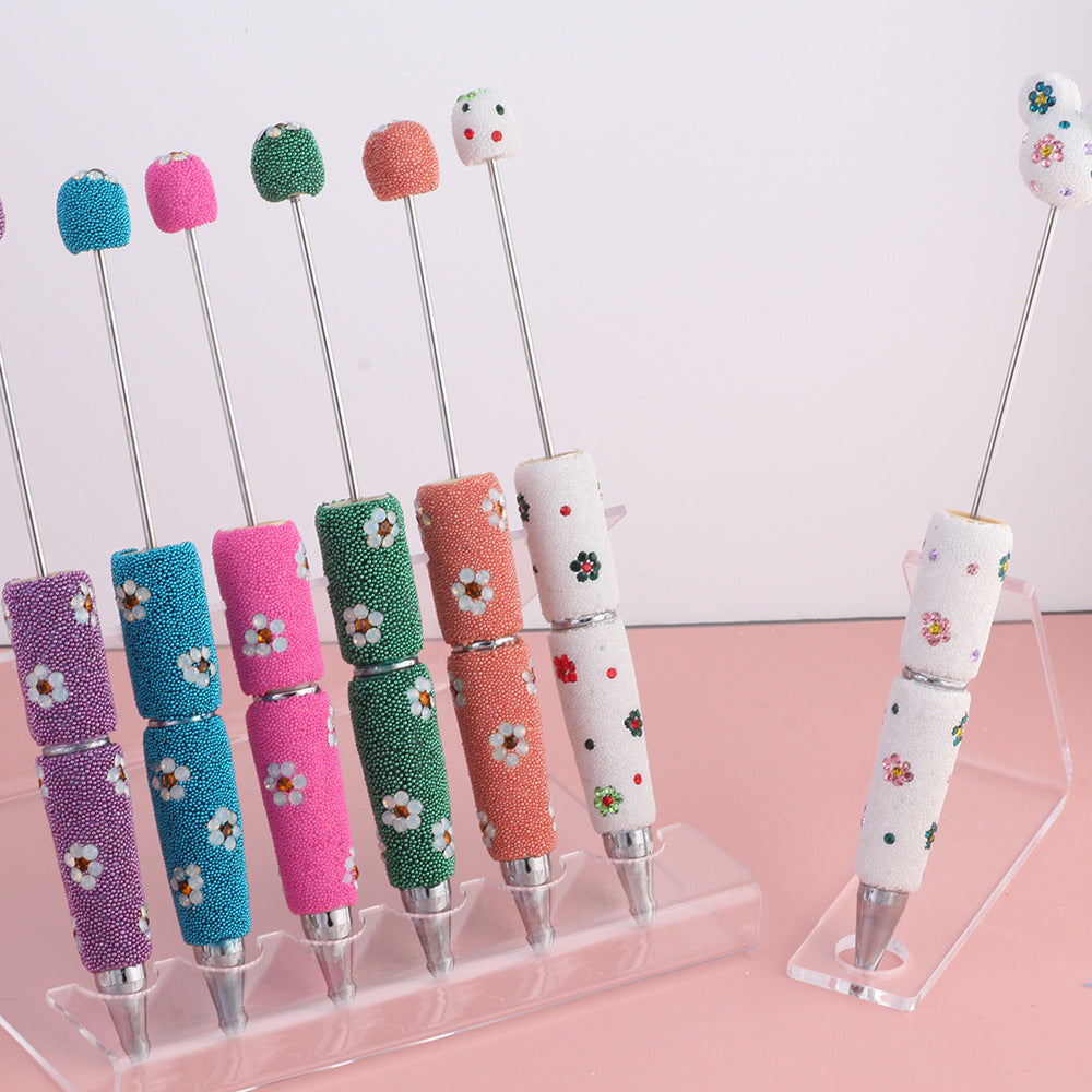 Wholesale  new creative diy beads daisy beaded pen multicolor ballpoint pen color cute cartoon pearl pen