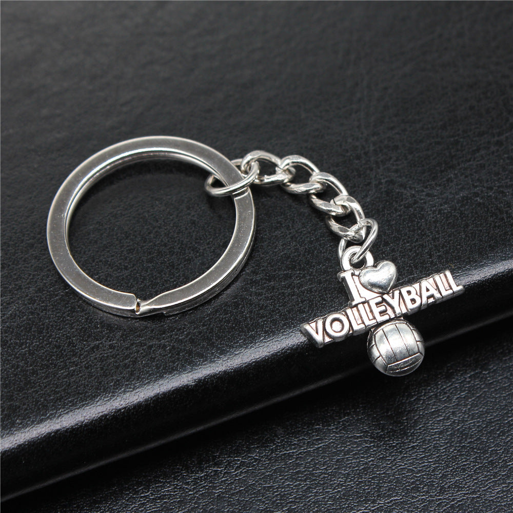 Wholesale 10PCS I Love Volleyball Pendant Metal Keychain