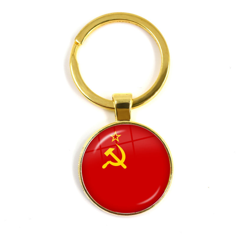 Wholesale Zinc Alloy National Flag Time Gem Keychain