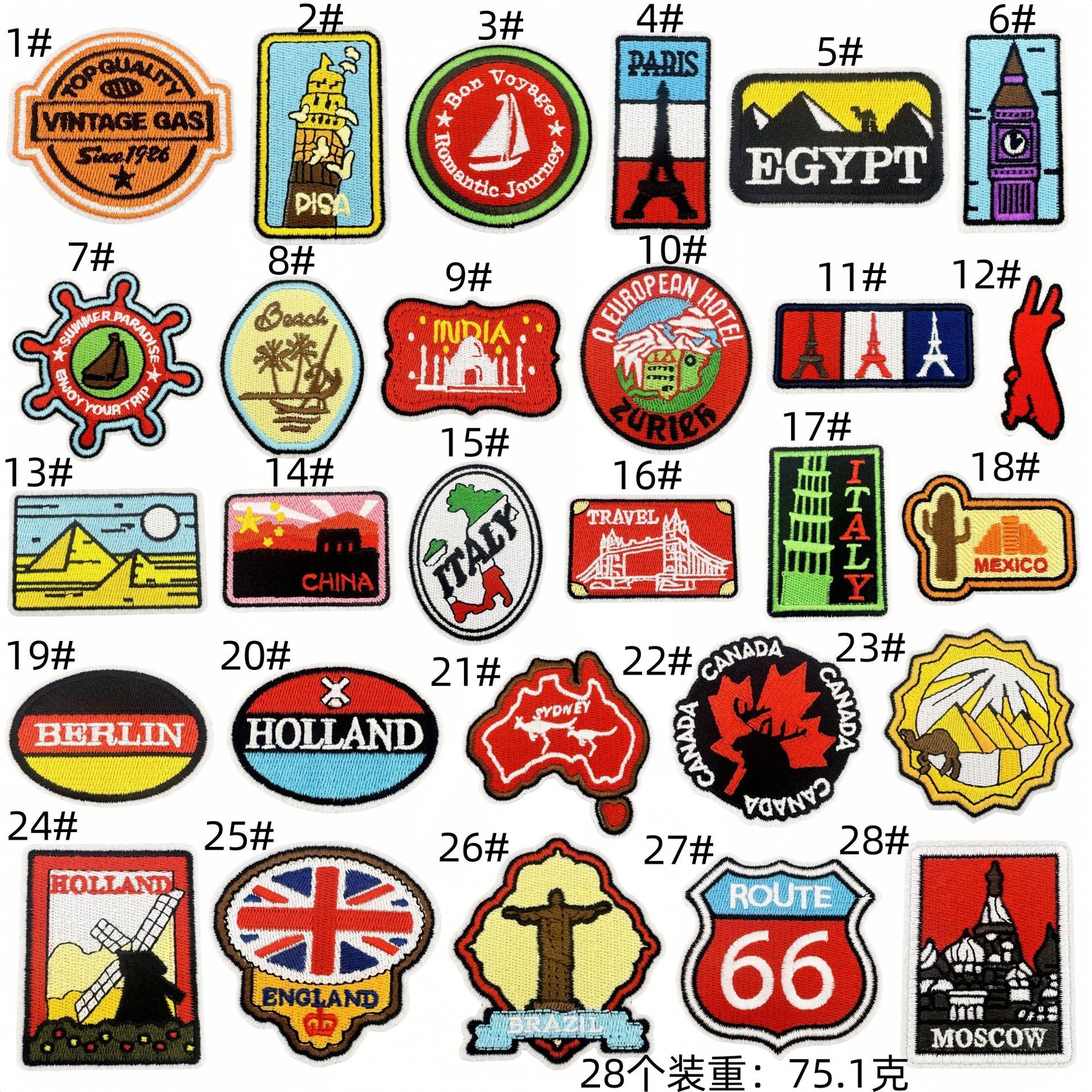 Wholesale Cartoon World Landmark Pattern Embroidery DIY Patches