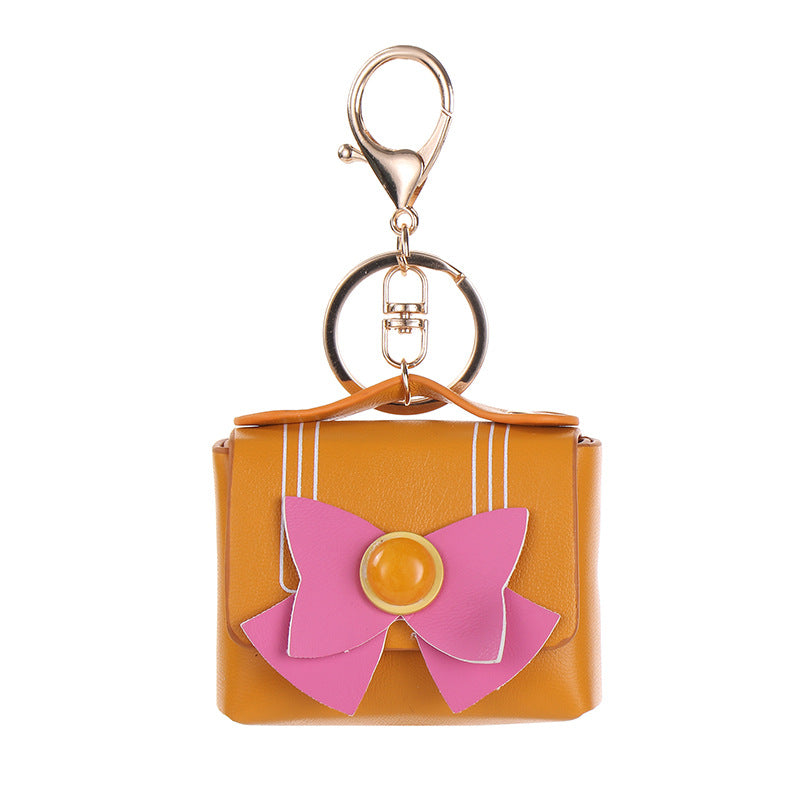 Wholesale Agate bow leather car key pendant earphone bag coin purse keychain