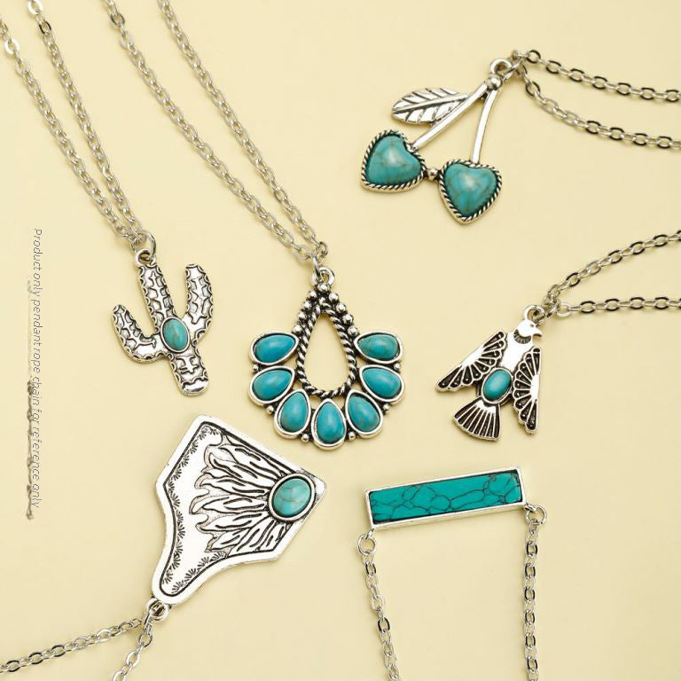 Wholesale 20pcs Turquoise accessories cactus water drop eagle geometric long necklace