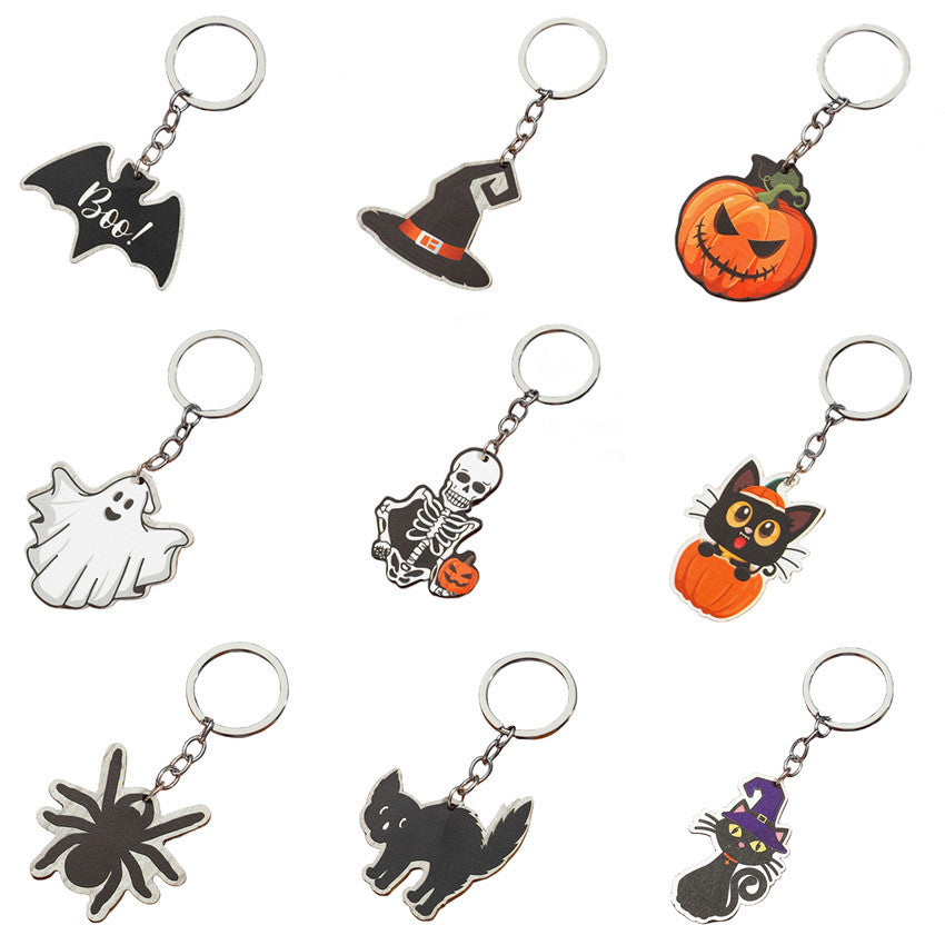 Wholesale Halloween Cartoon Bats, Ghosts, Kittens, Skeletons, Spiders, Pumpkins, Wooden Keychains