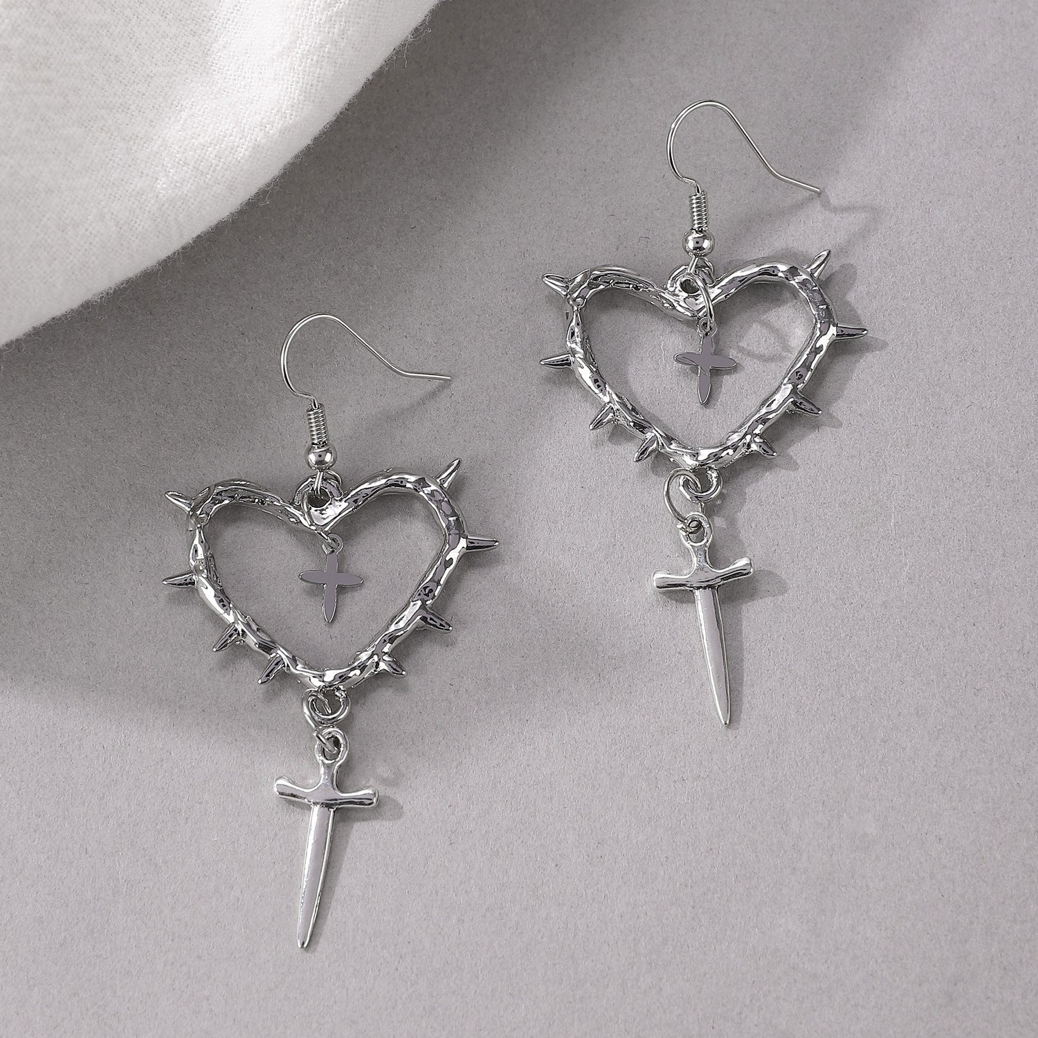 Wholesale Fashionable Handmade Thorn Heart Cross Earrings