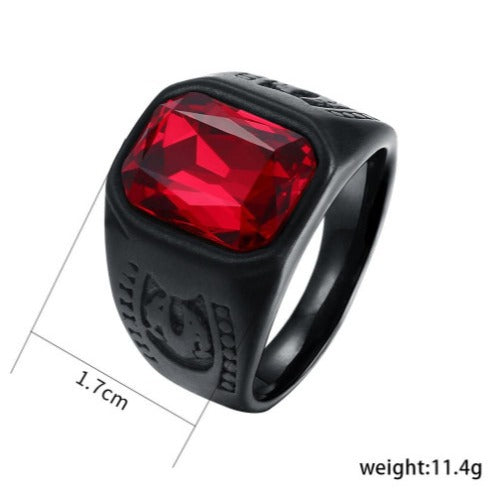 Wholesale Men's Red Gemstone Punk Ring
