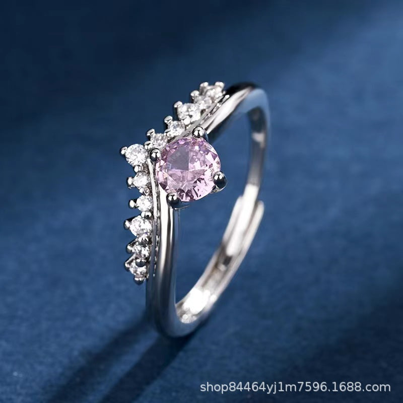 Wholesale S925 sterling silver platinum plated moissanite women's ring light luxury Princess Crown sweet Valentine's Day gift