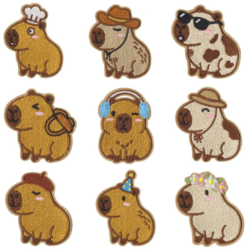 Wholesale 9 Pack Trendy Iron On Capybara Embroidery Patches For DIY Clothing Bags And Towel Decoration