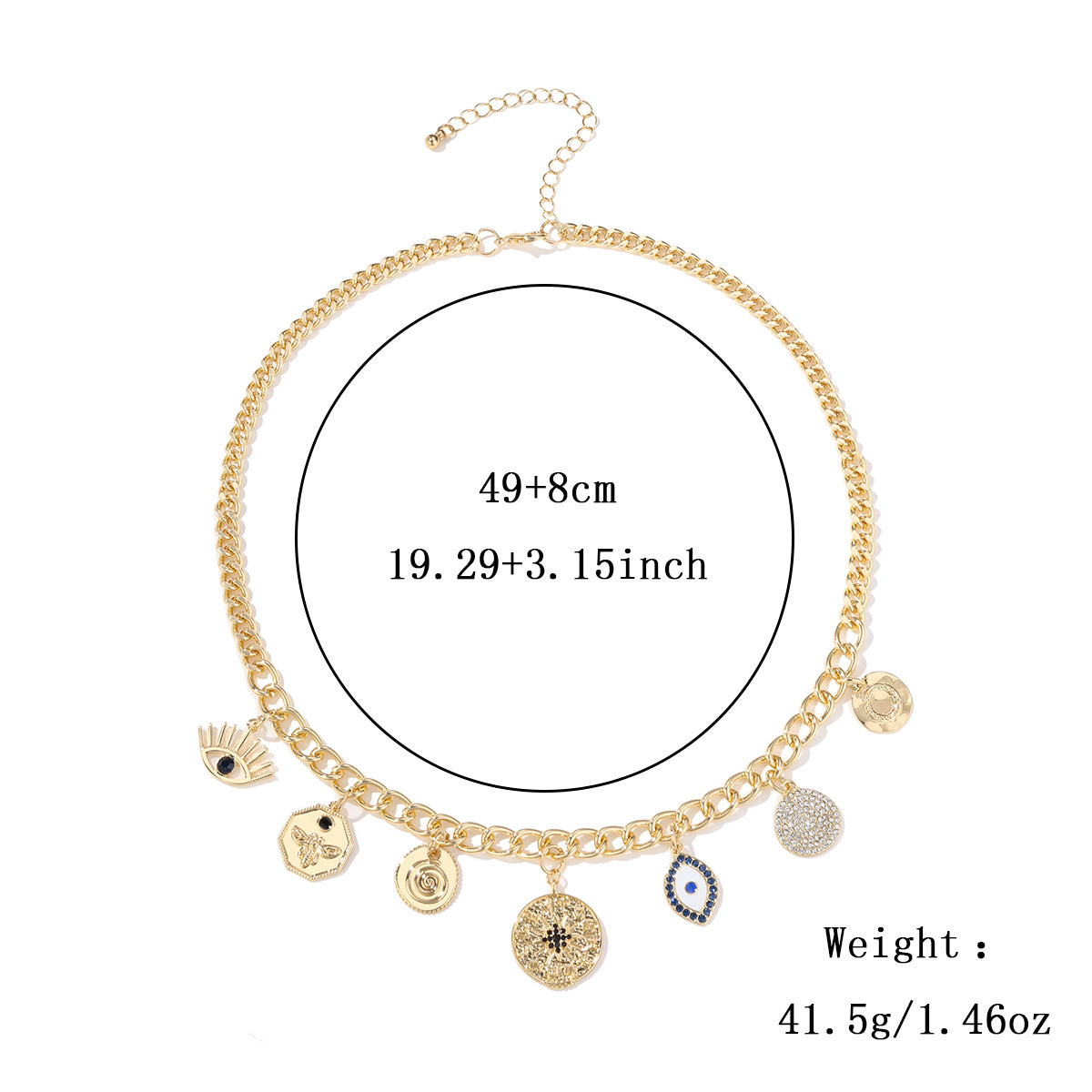 Wholesale Mysterious Coin Diamond Relief Small Pendant Bib Necklace