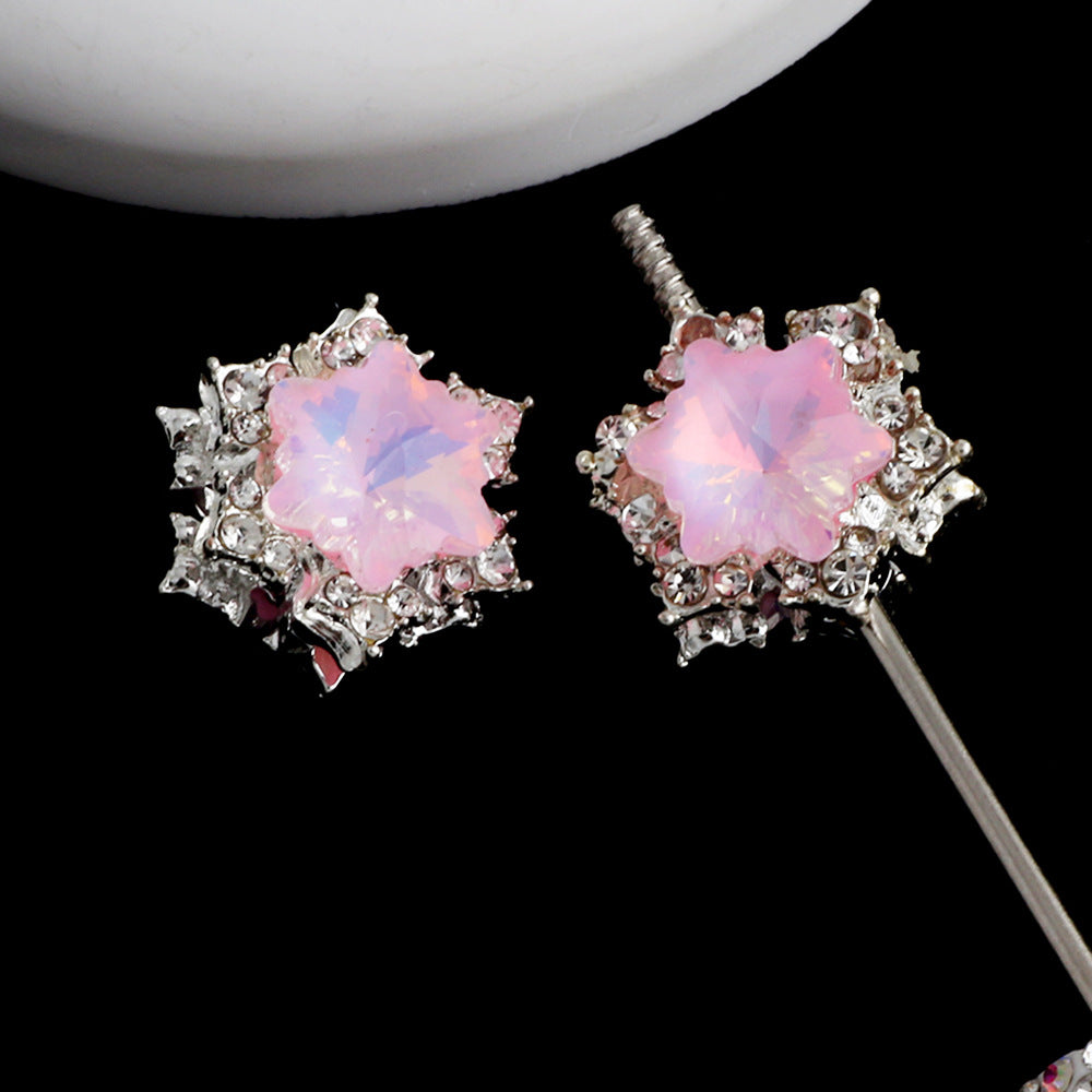 Wholesale Double-sided Alloy Hexagonal Star Snowflake Zircon Straight Hole Beads