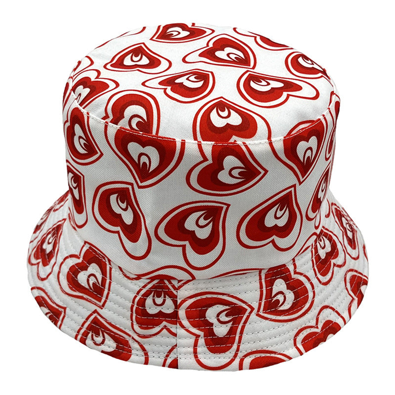 Wholesale Valentine's Day Peach Heart Red Heart Printed Polyester Fisherman Hat