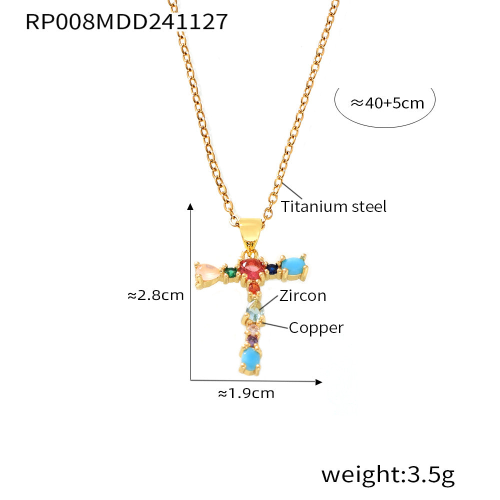 Wholesale Copper micro-inlaid colored zircon 26 English letters individual pendant niche hip-hop clavicle chain