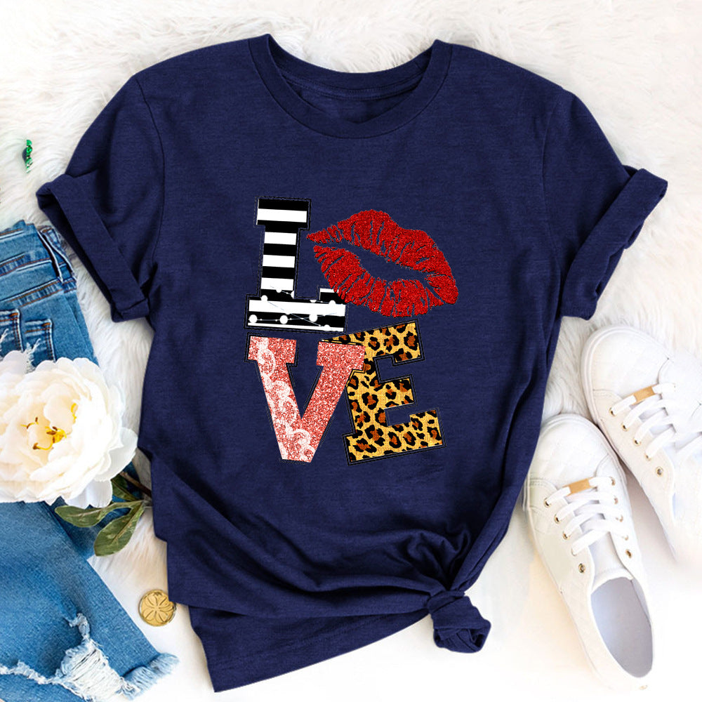 Wholesale Valentine's Day LOVE letter print short sleeves