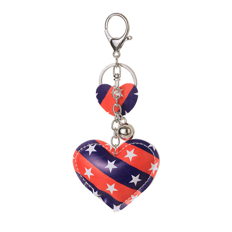 Keychain del día de la independencia del corazón de cuero al por mayor