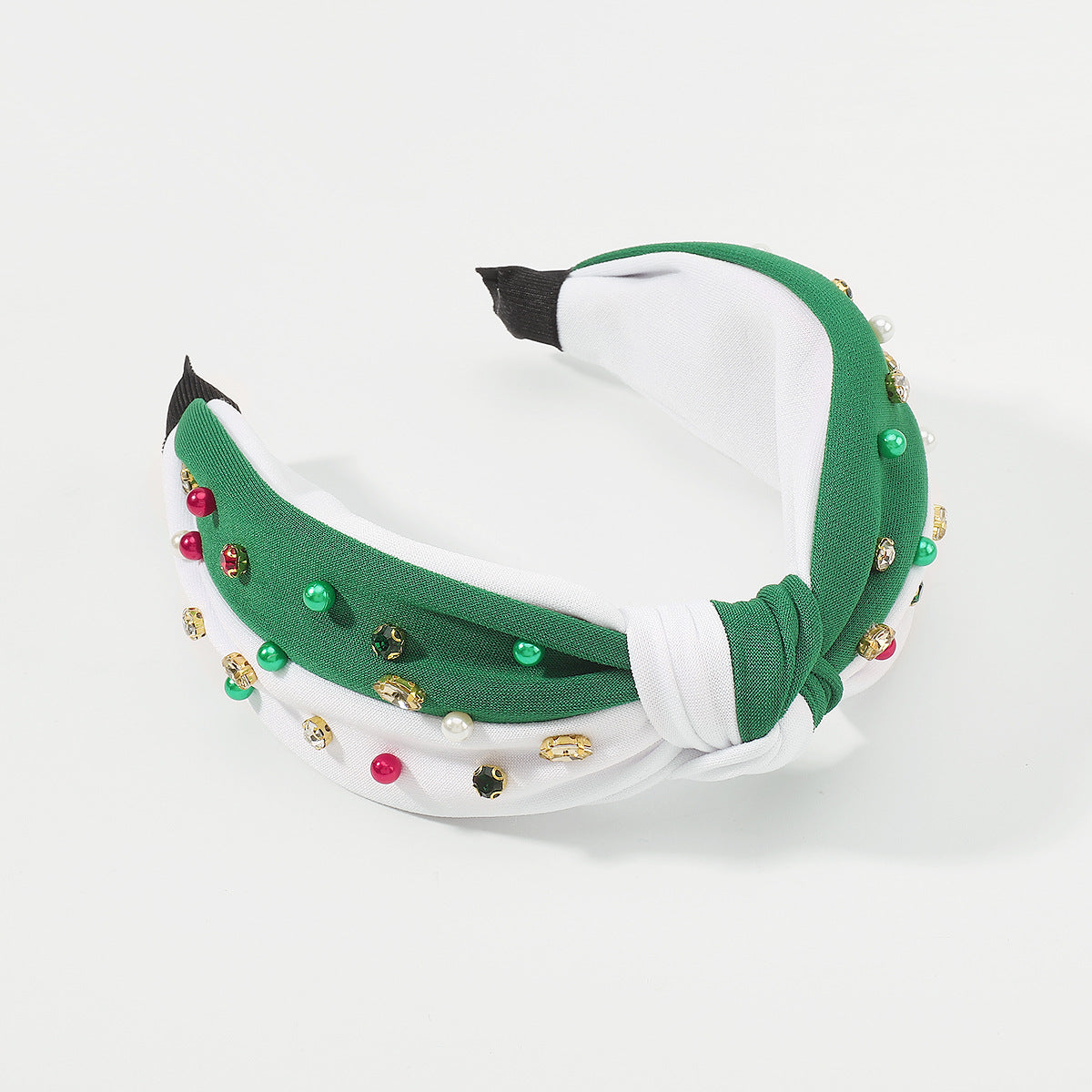 Wholesale Christmas Color Block Fabric Knotted Diamond Headband