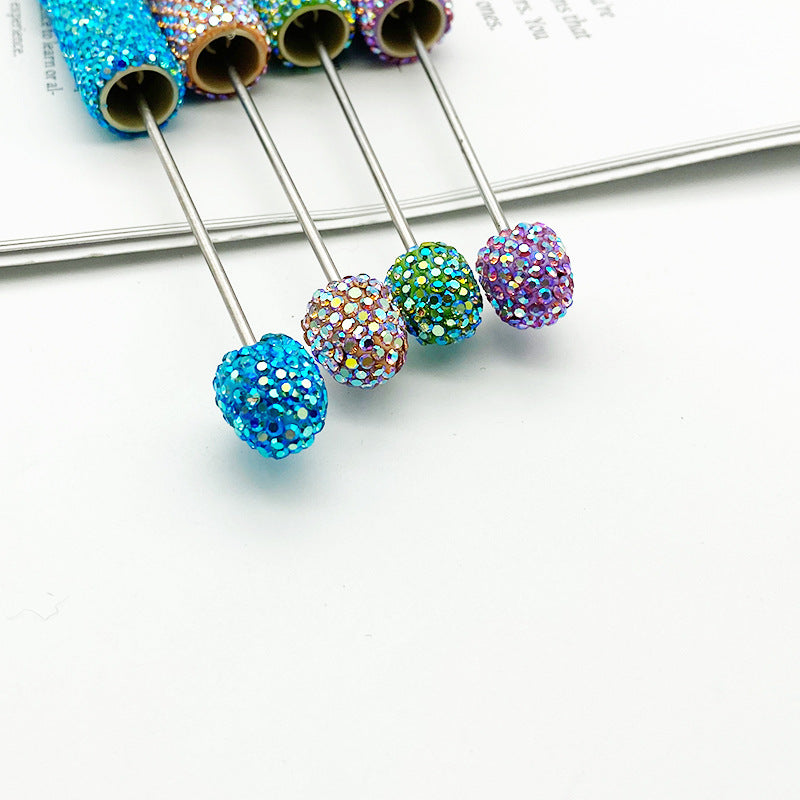 Wholesale  beadable pens DIY electroplated colorful diamond bead pen
