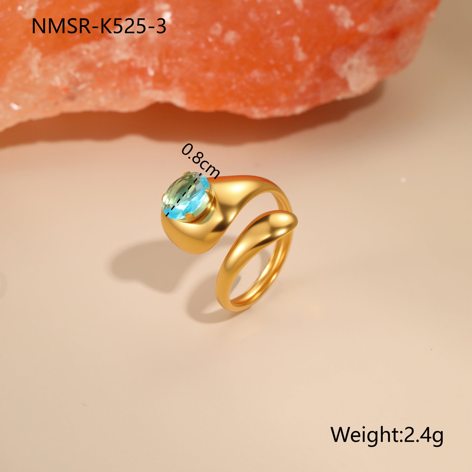 Wholesale Hollow irregular blue zircon stainless steel ring gold-plated ring