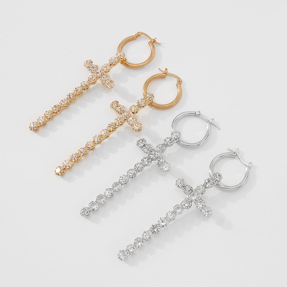 Wholesale Fashion Full Diamond Cross Earrings