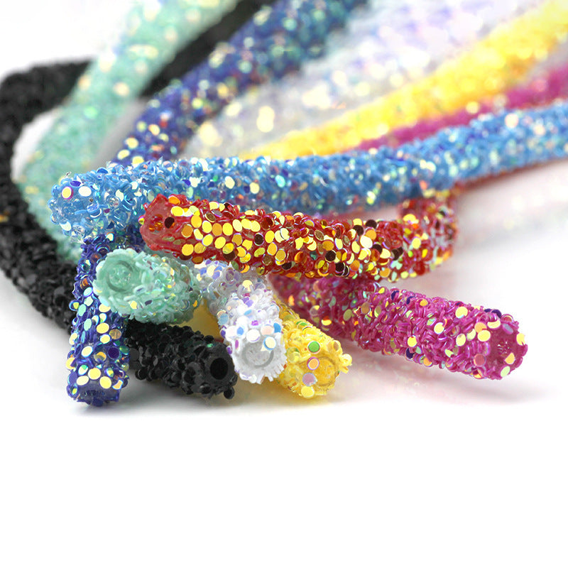 Wholesale  Diy seven-color sequin drill pipe glitter powder rope with rubber hose rainbow shoes and hats drill decorative rope jewelry