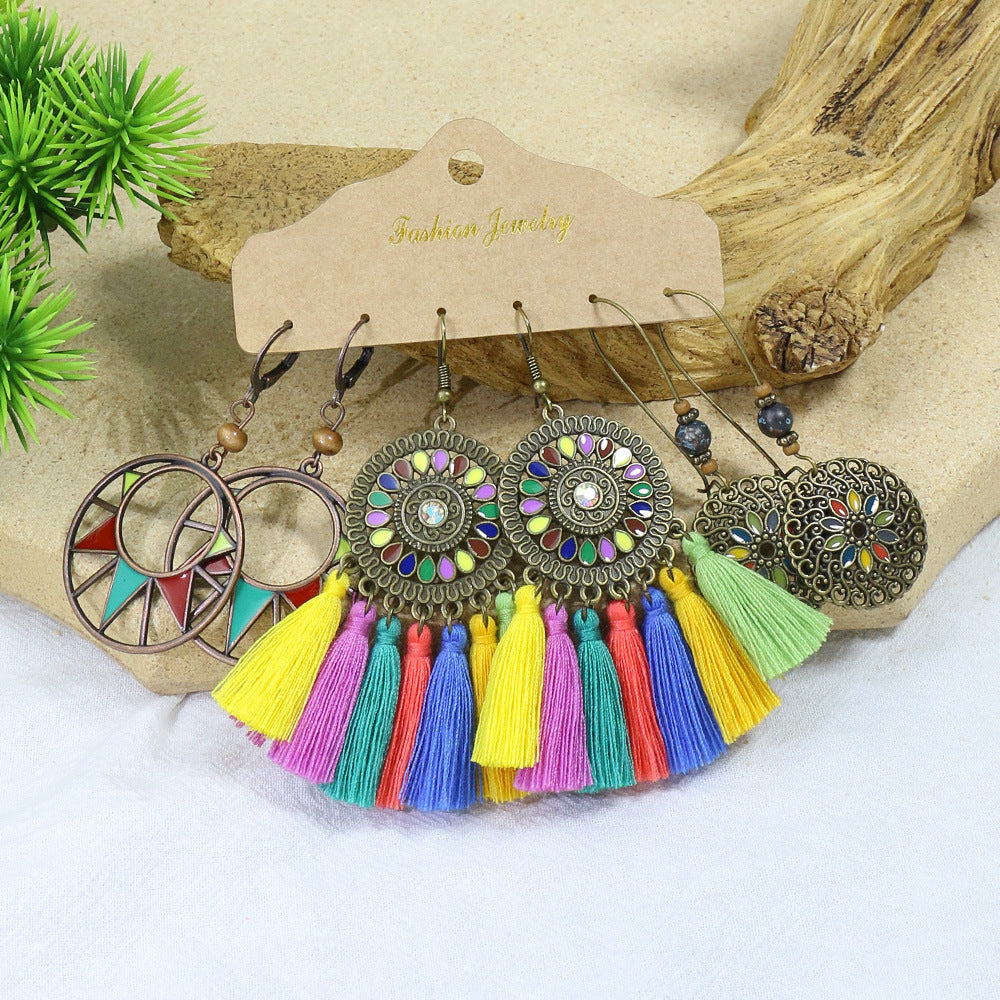 Wholesale Vintage Long Tassel Hand Wound Bohemian Flower Earrings