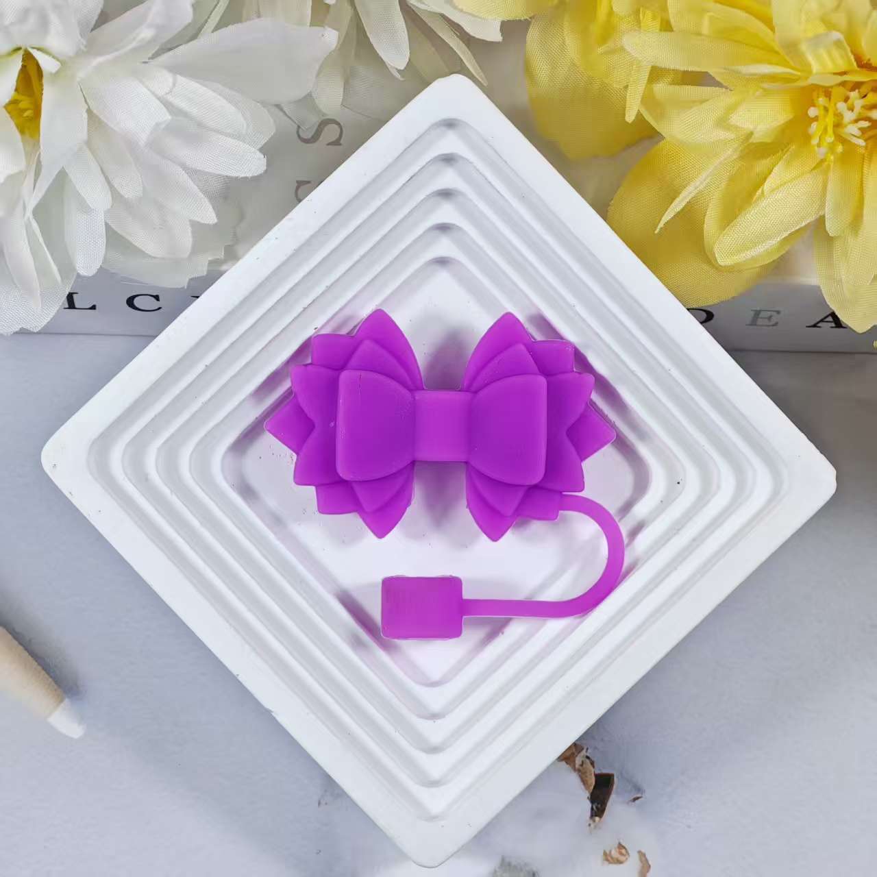 Wholesale 10pcs pink Bow Straw Tube Cap