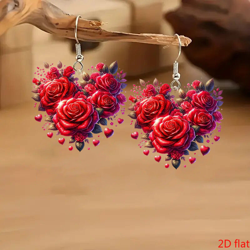 Wholesale Rose heart-shaped Valentine' s Day acrylic earrings