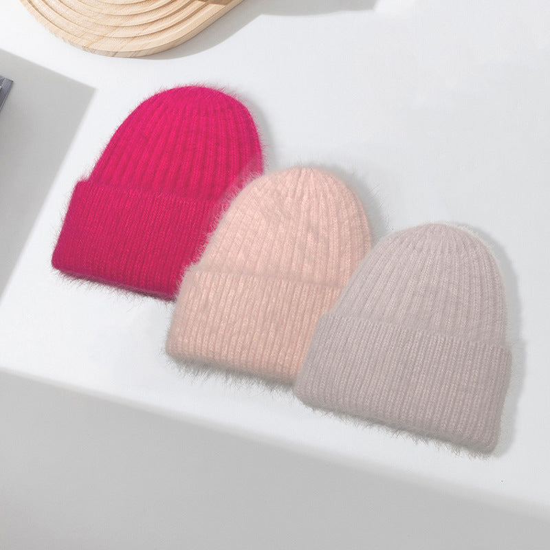 Wholesale Rabbit Fur Girls Knitted Long Plush Hat