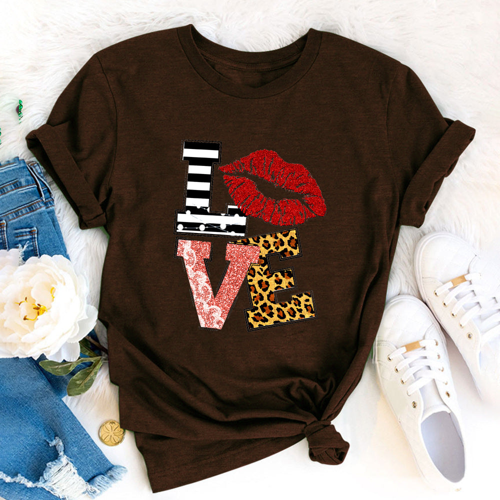 Wholesale Valentine's Day LOVE letter print short sleeves