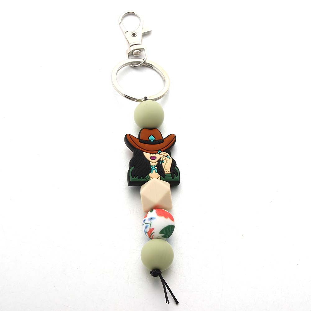 Wholesale Western Cowboy Silicone Bead Cartoon Keychain